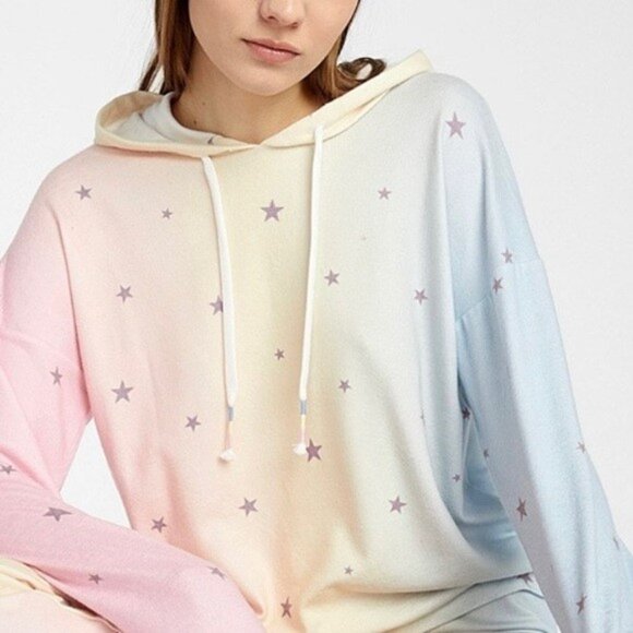 PJ Salvage Beach Bunny Rainbow Ombre Stars Hoodie Pajama Top Peachy Size XL NEW - Picture 1 of 6